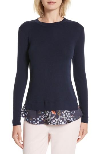 Women's Ted Baker London Sidni Woven Kyoto Garden Layer Look Sweater - Blue