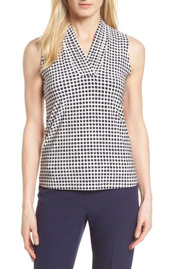 Women's Anne Klein Pleat Neck Dot Matte Jersey Top, Size - Blue