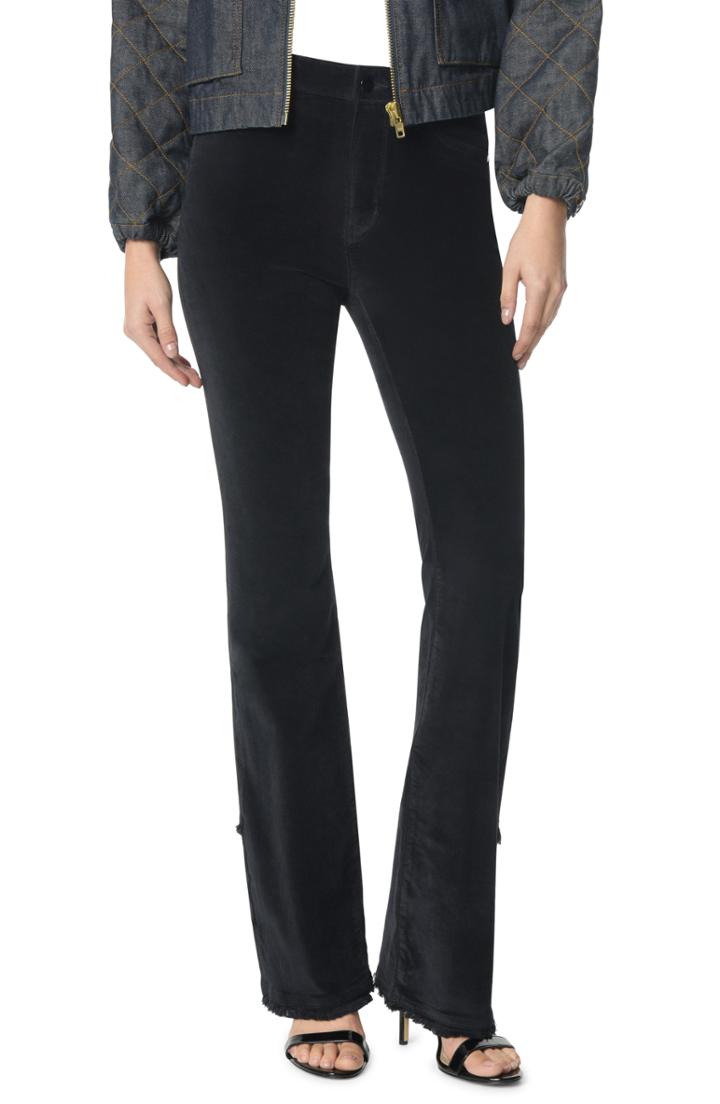 Women's Sam Edelman The Stiletto Frayed Velvet Bootcut Pantas - Black