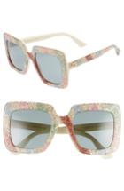 Women's Gucci 53mm Glitter Stripe Square Sunglasses - Ivory/ Multicolor