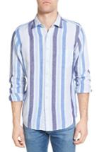 Men's Rodd & Gunn Glenavy Stripe Linen Sport Shirt, Size - Blue