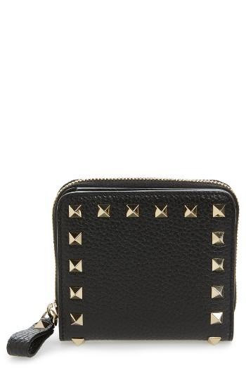 Women's Valentino Rockstud Lambskin Leather Zip Around Wallet - Pink