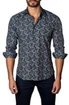Men's Jared Lang Trim Fit Leaf Print Sport Shirt, Size - Blue