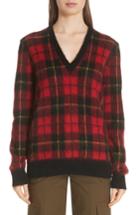 Women's Michael Kors Genuine Calf Hair Elbow Patch Tartan Sweater - Red