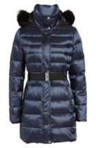 Women's Ugg Genuine Shearling Trim Belted Down Coat - Blue