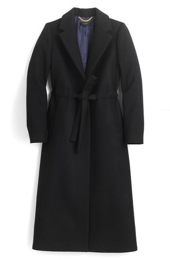 Petite Women's J.crew Tie-waist Double Serge Wool Topcoat P - Black