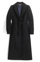 Petite Women's J.crew Tie-waist Double Serge Wool Topcoat P - Black