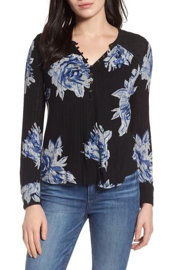 Women's Lucky Brand Blossom Print Henley Top - Black