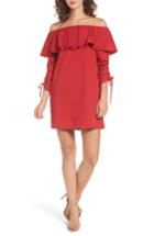 Women's Socialite Cinch Sleeve Off The Shoulder Dress - Red