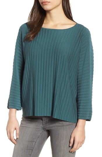 Women's Eileen Fisher Ribbed Bateau Neck Sweater, Size - Green