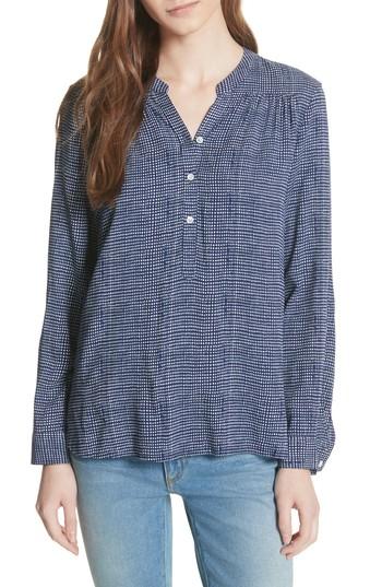 Women's Joie Rosalynn Split Neck Check Top - Blue