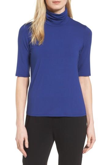 Women's Eileen Fisher Scrunch Neck Jersey Top - Blue