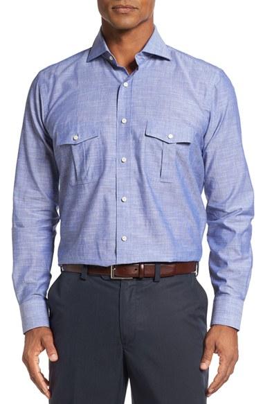 Men's Peter Millar Discovery Fit Chambray Sport Shirt