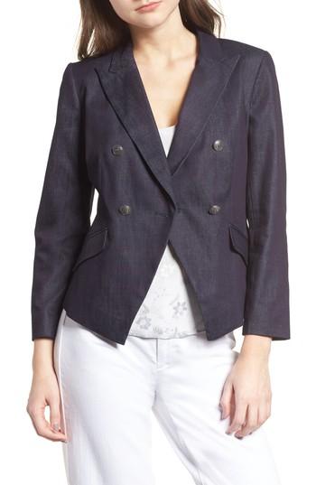 Women's Chelsea28 Double Breasted Denim Blazer, Size - Blue