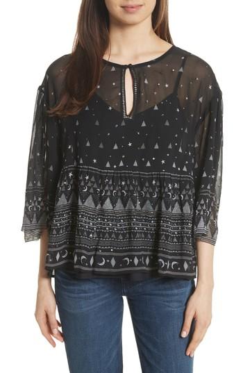 Women's Joie Verena Print Silk Top - Black