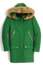 Women's J.crew Chateau Stadium Cloth Parka With Faux Fur - Green