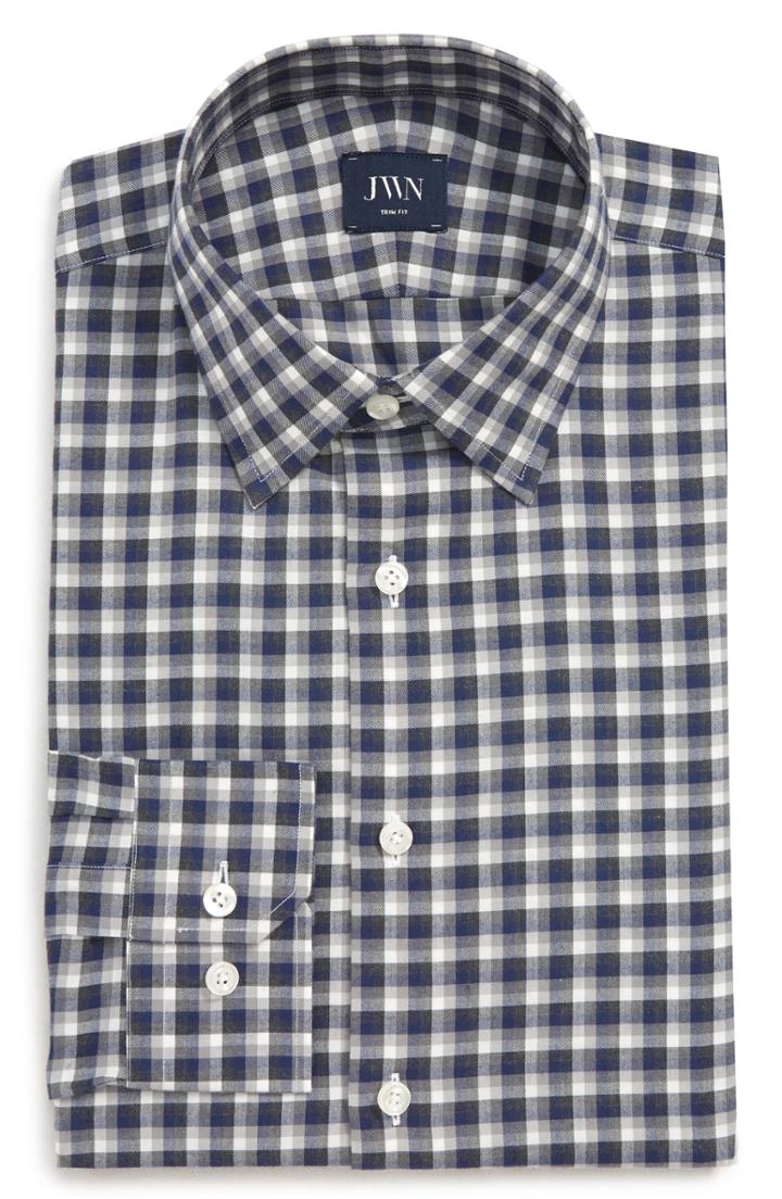 Men's John W. Nordstrom Trim Fit Plaid Dress Shirt .5 - 32 - Blue