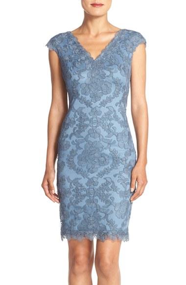 Women's Tadashi Shoji Embroidered Tulle Sheath Dress - Blue