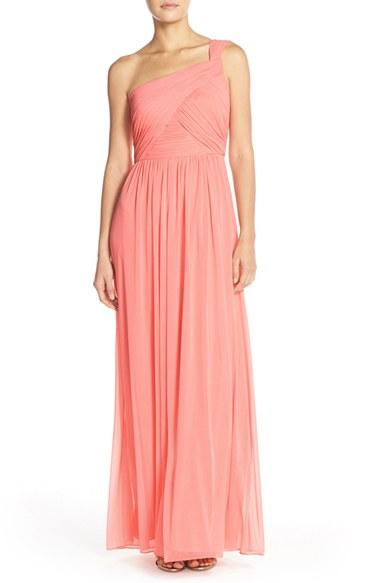 Women's Alfred Sung One-shoulder Shirred Chiffon Gown - Red