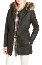 Women's Barbour Waxed Cotton Coat With Faux Fur Trim Hood Us / 8 Uk - Green