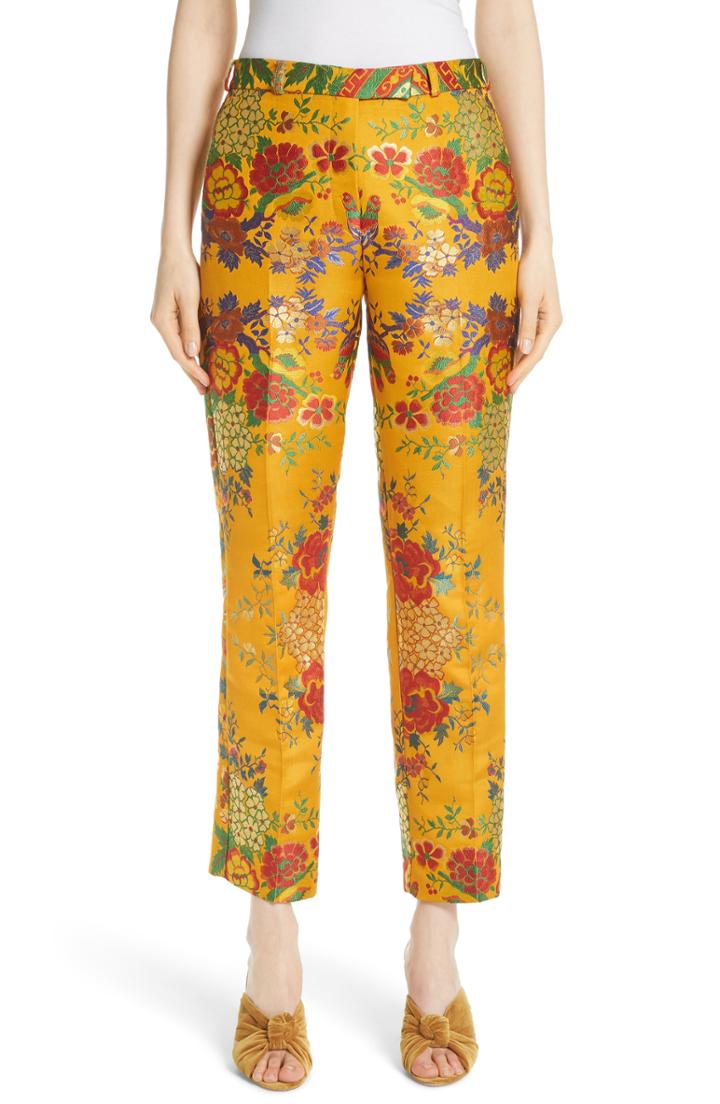 Women's Etro Floral Jacquard Straight Leg Pants Us / 40 It - Metallic