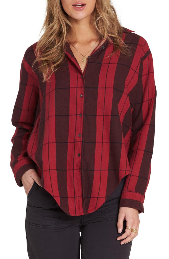 Women's Billabong Cozy Down Plaid Tie Waist Top