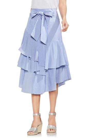 Women's Vince Camuto Mixed Media Tiered Cotton Blend Ruffle Skirt - Blue