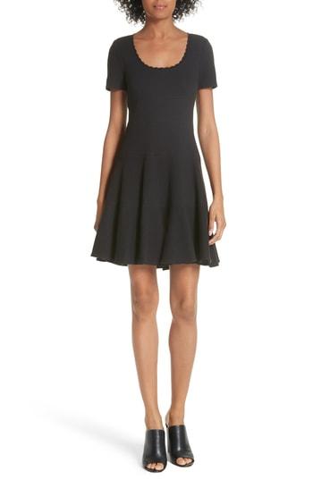 Women's Rebecca Taylor Textured Stretch Cotton Fit & Flare Dress - Black