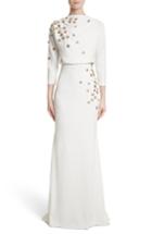 Women's Badgley Mischka Couture Floral Embellished Crepe Gown