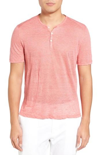 Men's Zachary Prell Carpel Stripe Linen Knit Henley, Size - Pink