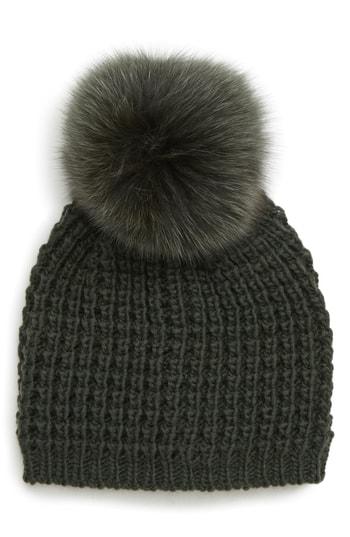 Women's Kyi Kyi Genuine Fox Pompom Hat - Green