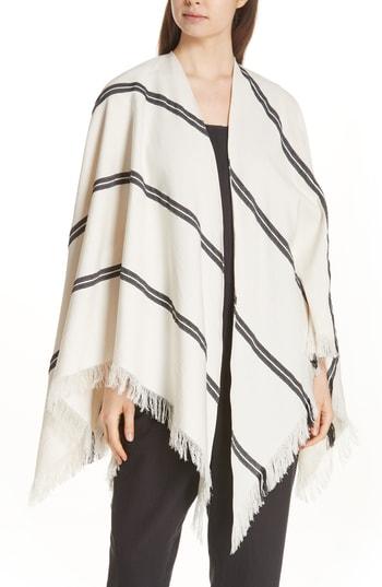 Women's Eileen Fisher Stripe Organic Cotton Poncho, Size - White
