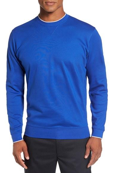 Men's Bobby Jones 'walker' Tipped Pima Cotton Long Sleeve T-shirt, Size - Blue