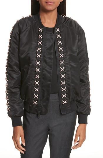 Women's Cinq A Sept Pria Lace-up Bomber - Black