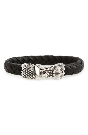 Men's King Baby Braided Leather Bracelet With Dragon Clasp