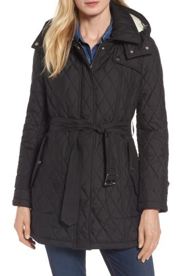 Women's London Fog Quilted Coat With Faux Shearling Lining - Black
