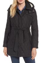 Women's London Fog Quilted Coat With Faux Shearling Lining - Black