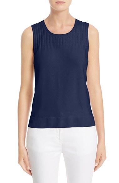 Women's St. John Collection Ottoman Pointelle Knit Shell, Size - Blue