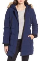 Women's Guess Hooded Jacket With Faux Fur Trim - Blue