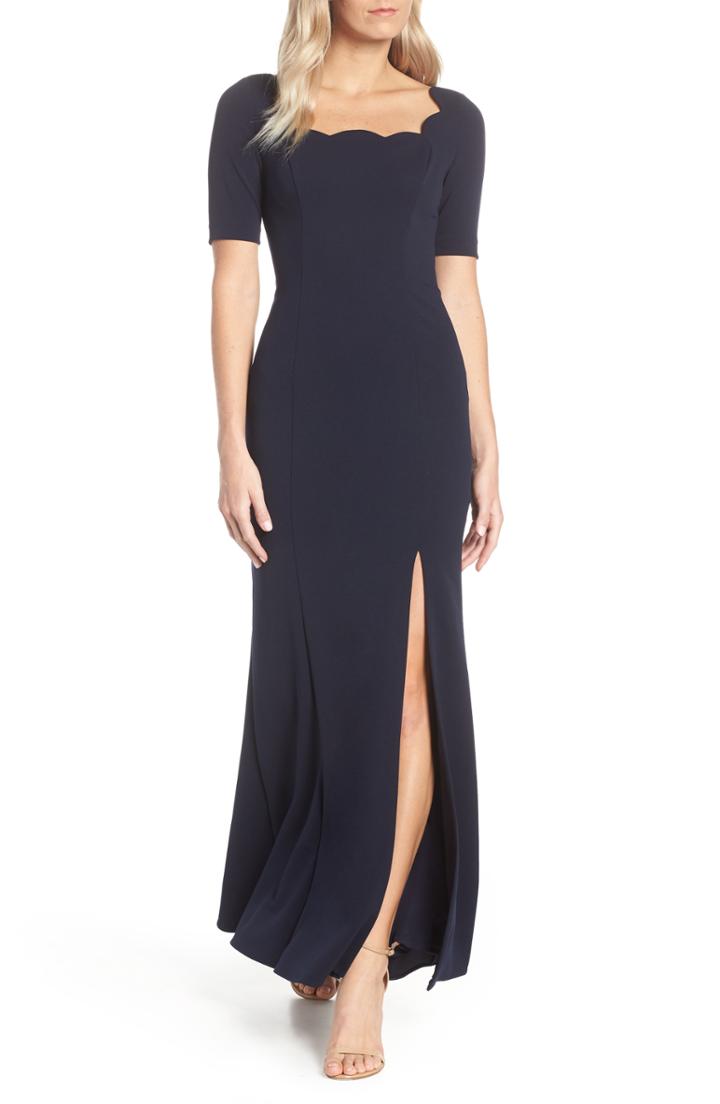 Women's Adrianna Papell Scallop Neck Crepe Evening Dress - Blue