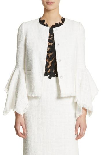 Women's Oscar De La Renta Ribbon Tweed Cascade Cuff Jacket - Ivory