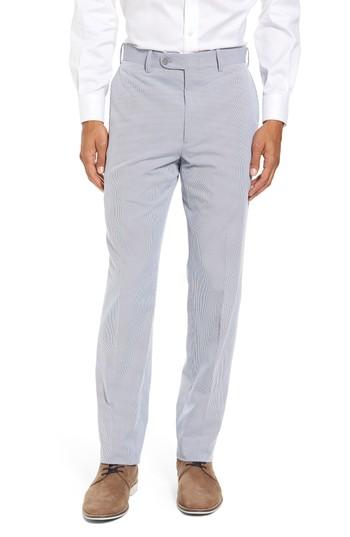 Men's Jb Britches Flat Front Stripe Cotton Blend Trousers R - Blue