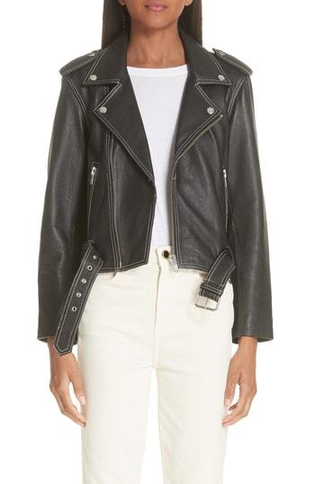 Women's Ganni Angela Leather Jacket Us / 34 Eu - Grey