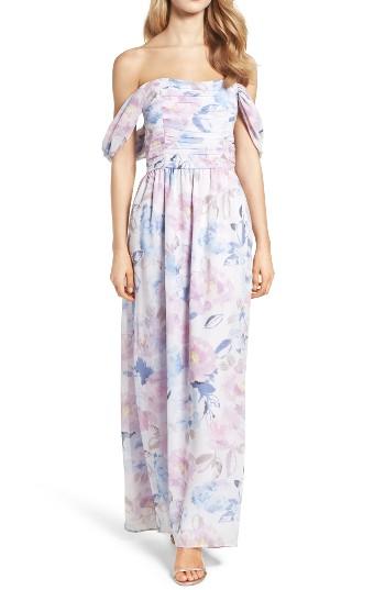 Women's Plum Pretty Sugar Convertible Floral Off The Shoulder Gown - Purple