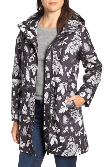 Women's Joules Right As Rain Longline Print Coat - Black