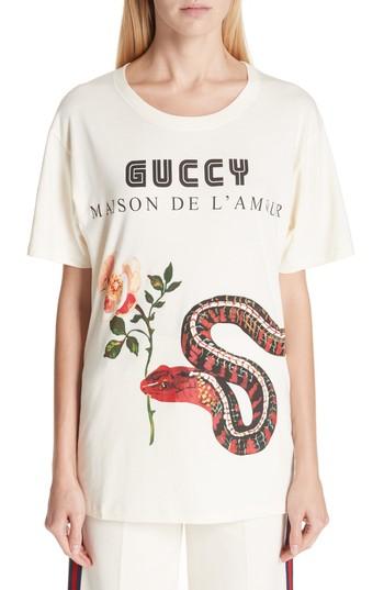 Women's Gucci Snake Graphic Logo Tee, Size - Ivory