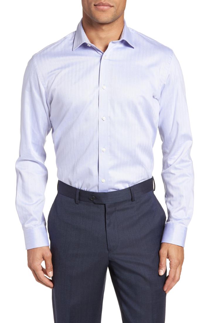 Men's Ted Baker London Queenyy Trim Fit Solid Dress Shirt - 34/35 - Purple