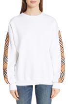Women's Burberry Bronx Check Sleeve Sweatshirt - White