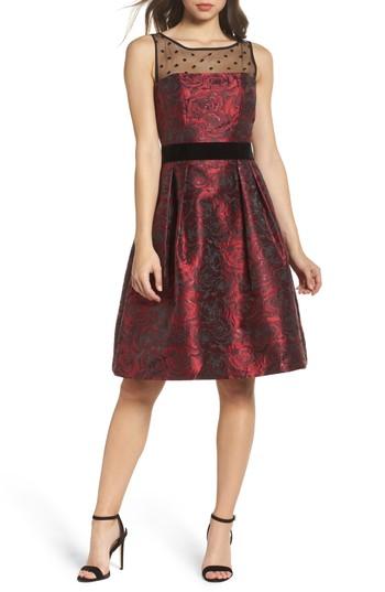 Women's Eliza J Jacquard Fit & Flare Dress - Red