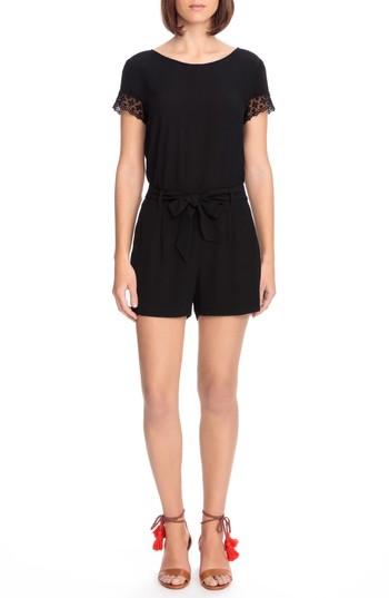 Women's Sezane Amaya Lace Trim Romper Us / 34 Fr - Black